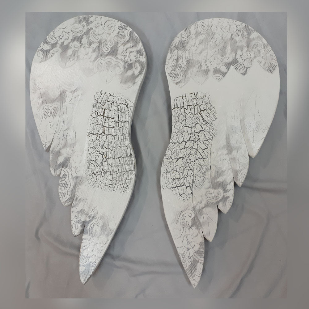 Grey on White Angel Wings – Rocky Swanson Wood Crafts