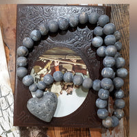 Stone Heart with Wooden Beads